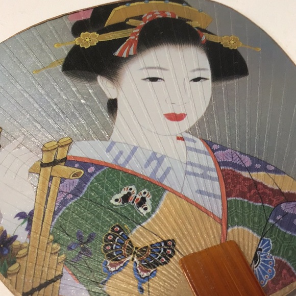 Japanese hand fan paper bamboo varnished handle Costume /use/display Geisha - Picture 3 of 11